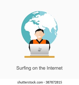 Surfing on the internet concept. flat desgin