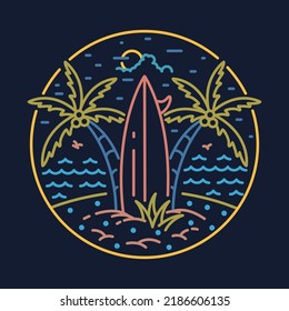Surfing en la bonita playa ilustración gráfica diseño de camisetas vectoriales de arte