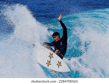 Surfing on the ocean waves, digital painting, digital illustration, texture