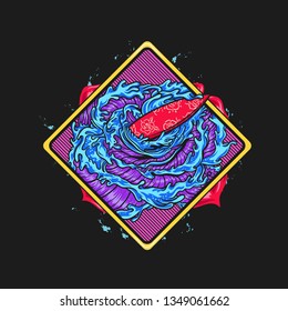 surfing on the rose wave illustration and tshirt design