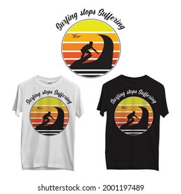 Surfing on the sea t shirt for both black and white color