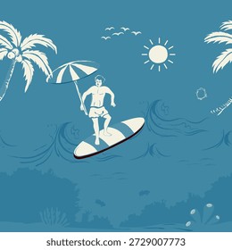 surfen auf sommerlichen nahtlosen Muster Hintergrund, Vintage Stoff Stoffmuster