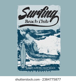 surfing Original big waves vintage summer beach vector for graphic tee t-shirt and sweatshirt, Summer good vibes graphic print design for t shirt print, poster, sticker, background and other uses.