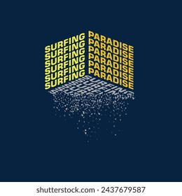 Surfing Paradise 3d  cube Typography summer beach poster design