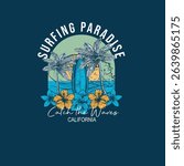 Surfing Paradise catch the waves summer vector illustration