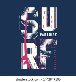 surfing paradise graphic design t shirt vector illustration