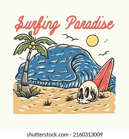 surfing paradise illustration for t shirt or print