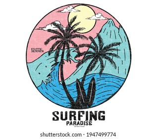 Surfing paradise japanese art print t-shirt design. design for japanese modern art vector.