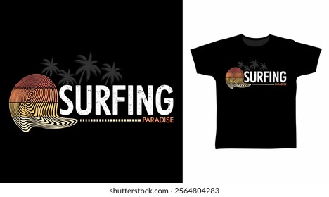 Surfing paradise line art hand drawn, vector ready for print on t-shirt and other uses