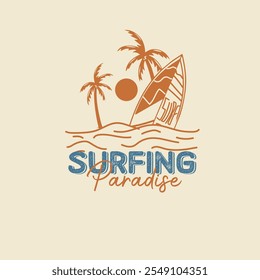 Surfing Paradise Retro Summer surfboard print graphic tee