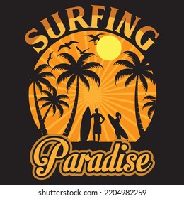 Surfing paradise retro t-shirt design 