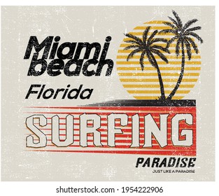 surfing paradise retro vector design. beach t-shirt design artwork. miami beach artwork design