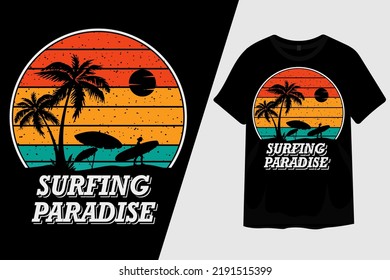 Surfing Paradise Retro Vintage T Shirt Design