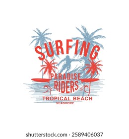 Surfing paradise Riders Tropical Beach summer surfer vector illustration graphic tee