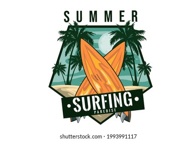 surfing paradise in the summer illustration design