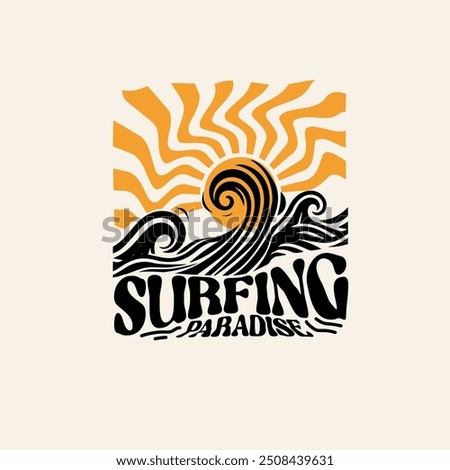Surfing paradise sunshine waves typography retro graphic t shirt design