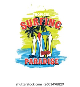 surfing paradise surf board vector print