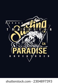 Surfing paradise t shirt design 