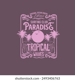 Surfing Paradise tropical waves typography retro vintage summer beach design