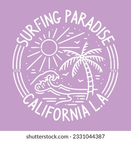 Surfing paradise typo with beach print design