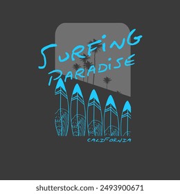 Surfing Paradise typography summer beach surf board design