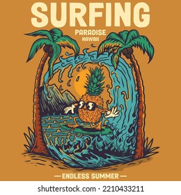 
surfing paradise vector illustration with beach background