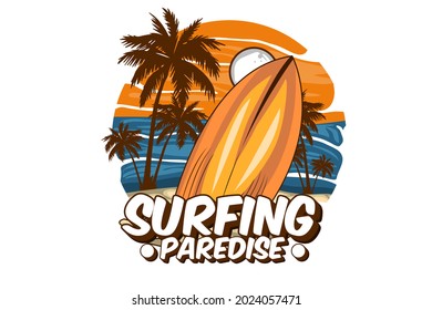 surfing paredise illustration vintage retro design