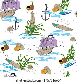 Surfing pattern seamless design. Decoration textile and paper series
