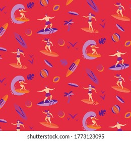 Surfing pattern seamless design. Decoration textile and paper series