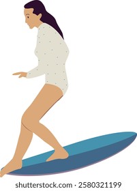 Surfing People Activity Character at the Beach. Vector Illustration in Trendy Flat Design.