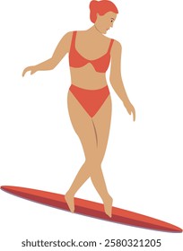 Surfing People Activity Character at the Beach. Vector Illustration in Trendy Flat Design.