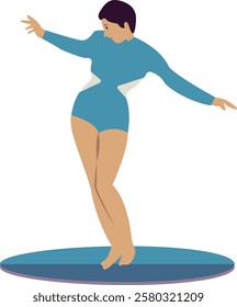 Surfing People Activity Character at the Beach. Vector Illustration in Trendy Flat Design.