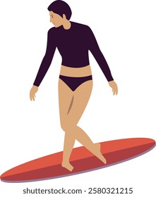 Surfing People Activity Character at the Beach. Vector Illustration in Trendy Flat Design.