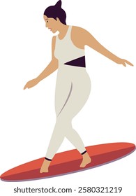 Surfing People Activity Character at the Beach. Vector Illustration in Trendy Flat Design.