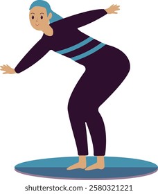 Surfing People Activity Character at the Beach. Vector Illustration in Trendy Flat Design.