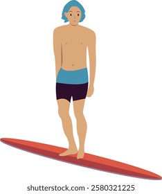 Surfing People Activity Character at the Beach. Vector Illustration in Trendy Flat Design.