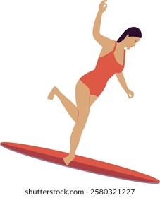 Surfing People Activity Character at the Beach. Vector Illustration in Trendy Flat Design.