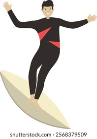 Surfing People Cartoon Illustration. International Surfing Day Celebration. Vector Character