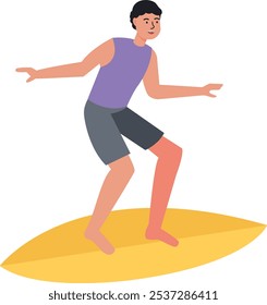 Surfing People Character in Flat Cartoon Design Concept. Isolated Vector Illustration