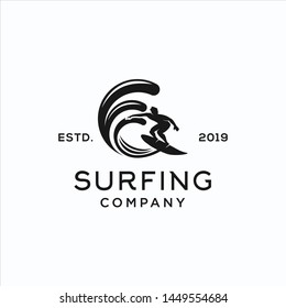 surfing people logo silhouette illustration vector icon