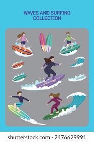 Surfing People and Waves - Various Forms of Illustration