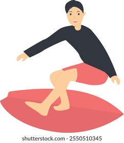 Surfing Person Character in Flat Design. Isolated on White Background