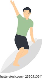 Surfing Person Character in Flat Design. Isolated on White Background