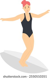 Surfing Person Character in Flat Design. Isolated on White Background