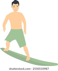 Surfing Personagem Pessoa no Design Plano. Isolado no plano de fundo branco