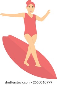 Surfing Person Character in Flat Design. Isolated on White Background