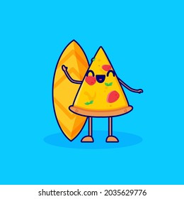 surfing pizza cartoon character vector