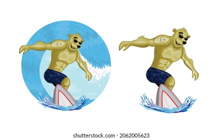 surfing polar bear mascot logo surf sea waves party logo design vector animal art illustration