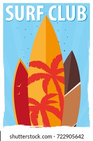 Surfing poster for Surfing Club with surfboards. Vector illustration