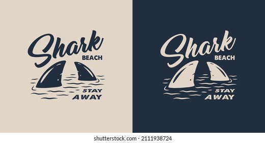 Surfing print of shark fin and surf board on waves. Vector illustration hawaii summer t-shirt design